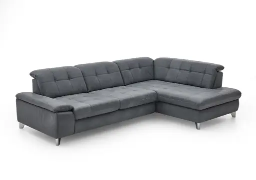 Ecksofa - 3-Sitzer mit Ecke rechts, Sitztiefe verstellbar (manuell), Leder, Eisengrau