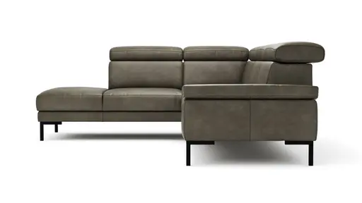 Ecksofa Hudson - Ecke links mit 2,5-Sitzer inkl. Kopfteil verstellbar, Leder, Braungrün