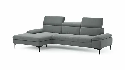 Ecksofa Felipa - Longchair links mit 2,5-Sitzer inkl. Kopfteil verstellbar, Stoff, Grau