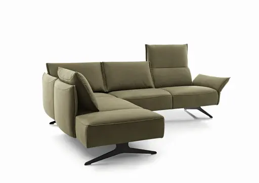 Ecksofa - Ecke links mit 2,5-Sitzer rechts, Rückenlehne/Armlehne verstellbar, Leder, Olive