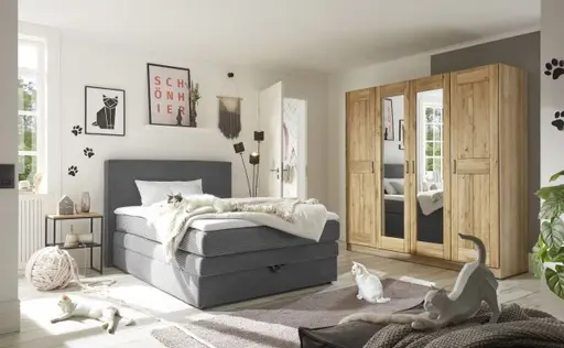 Boxspringbett JANETT- Liegefläche ca. 140x200 cm, Stoff, Grau