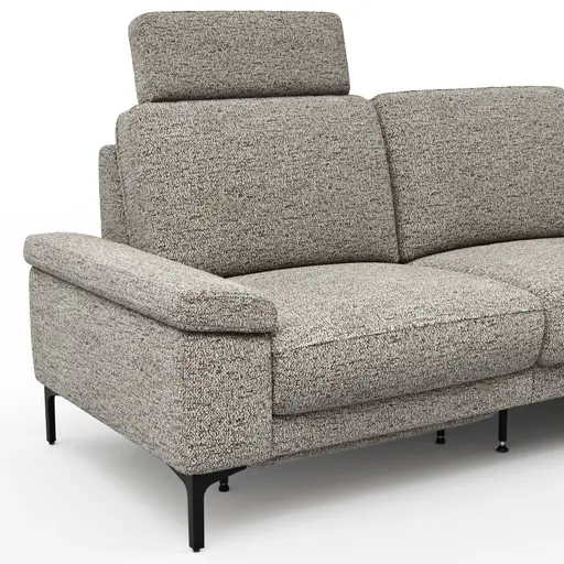 Ecksofa Matero - 2-Sitzer mit Ecke rechts inkl. Relaxfunktion motorisch und Sitzvorzug, Stoff, Graubeige