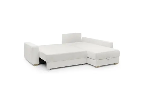 Ecksofa Jyte - 2-Sitzer mit Ecke rechts, Schlaffunktion mit Bettkasten, Stoff, Beige