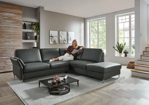 Ecksofa - 3-Sitzer mit Ecke rechts, Leder, Anthrazit