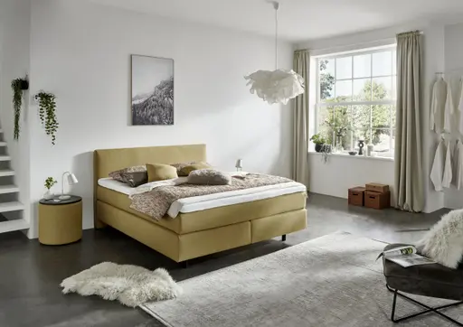 Boxspringbett - Liegefläche ca. 180x200 cm, Stoff, Curry