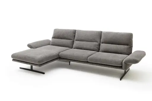 Ecksofa  Alexander - Longchair links mit 3-Sitzer inkl. Kopfstütze/Armlehne verstellbar, Stoff, Braungrün