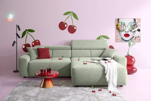 Ecksofa JYTTE - Sofa 2-sitzig mit Longchair rechts, Stoff, Lindgrün