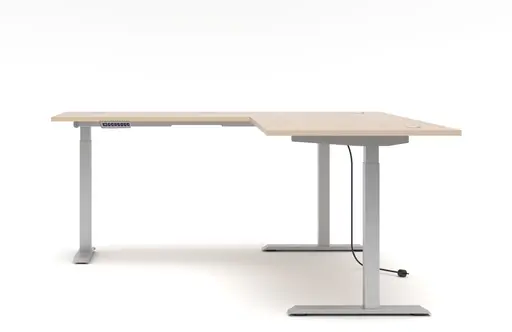 Winkelschreibtisch - höhenverstellbar, LB ca. 185x177 cm, Riva Eiche Nachbildung, Silberfarben