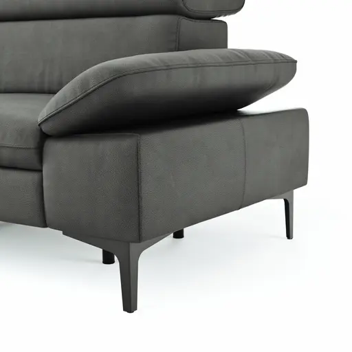 Ecksofa Felipa - Ecke links mit 2,5-Sitzer inkl. Armlehne verstellbar und Rückenlehne/Sitztiefe verstellbar (motorisch), Leder, Grau