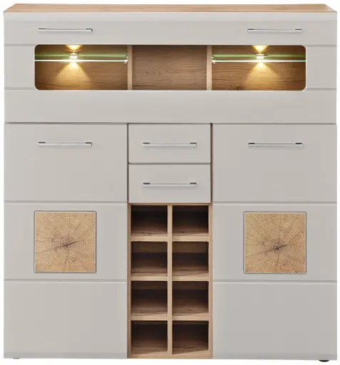 Barschrank - mit Beleuchtung, B ca. 120 cm, Eiche Altholz Nachbildung, Kaschmir