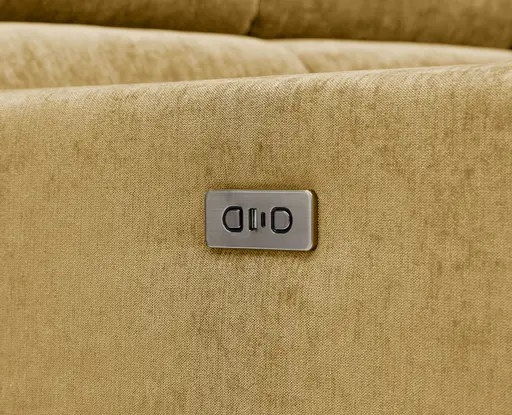 Ecksofa - 2-Sitzer mit Longchair rechts, Sitztiefe verstellbar motorisch/Kopfteil verstellbar, Stoff, Senfgelb