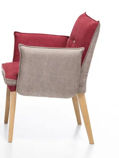 Armlehnstuhl - Stoff, Innen Rot, Außen Camel