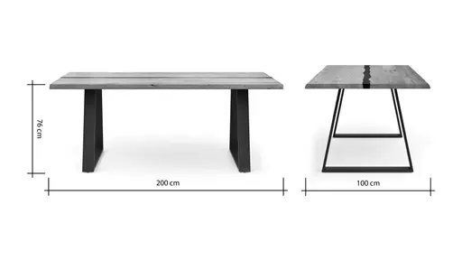 Esstisch Kima - LB ca. 200x100 cm, Wildeiche massiv mit Epoxid-Harz