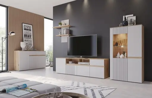 TV-Board- Eiche Dekor, Hellgrau