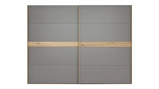 Schwebetürenschrank Viana - B ca. 301 cm, Lack, Steingrau, Riffholz, Balkeneiche