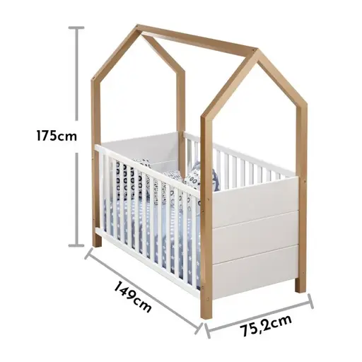 Babybett - Liegefläche ca. 70x140 cm, Kiefer Weiß, Birke