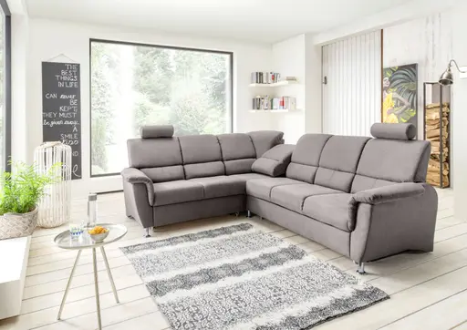 Ecksofa - Schlaffunktion mit Bettkasten, 2-Sitzer, Ecke rechts, Dunkelgrau, Microfaser