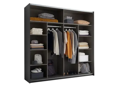 Schwebetürenschrank- B ca. 215 cm, Graphit, Eiche Dekor