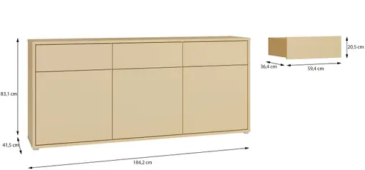 Sideboard FAID- B ca. 184 cm, Gelb