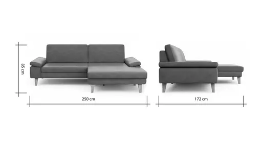 Ecksofa Houston - 1,75-Sitzer mit Longchair groß rechts, inkl. Sitztiefenverstellung und Armlehne klappbar, Leder, Dunkelbraun