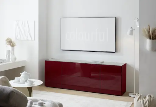 Lowboard - B ca. 181 cm, Bordeauxrot, Keramikoptik