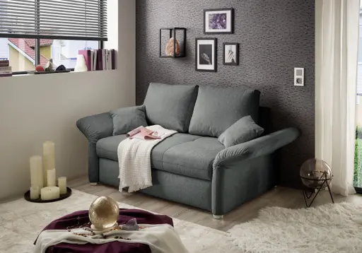 Sofa JORDEN - 1,5-Sitzer inkl. Schlaffunktion mit Bettkasten, verstellbare Armlehnen, Stoff, Dunkelgrau