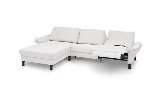 Ecksofa CALM PREMIUM 2.0 - Longchair links mit 3-Sitzer, Relaxfunktion motorisch, Armlehne verstellbar, Stoff, Hellgrau
