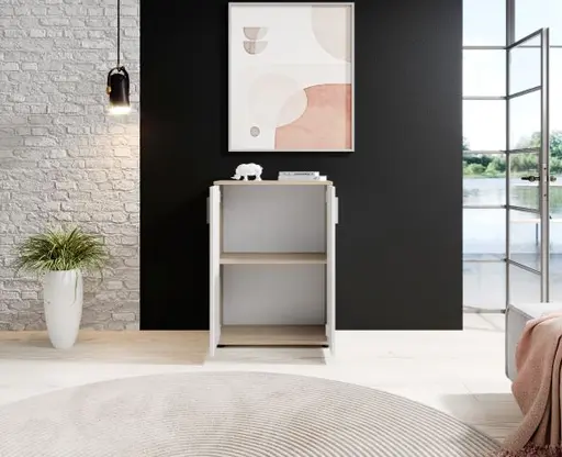 Kommode - B ca. 60 cm, Sonoma Eiche Nachbildung, Weiß