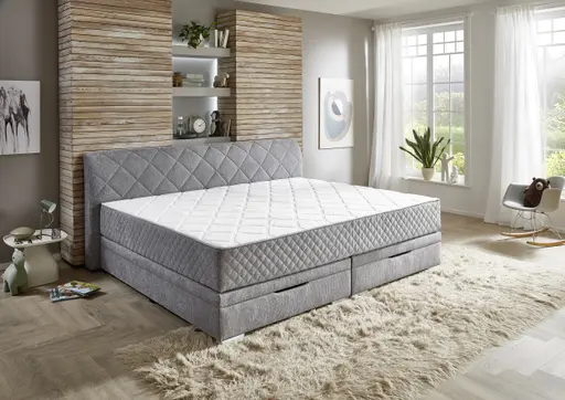 Boxspringbett- Liegefläche ca. 240x200 cm, Stoff, Silber