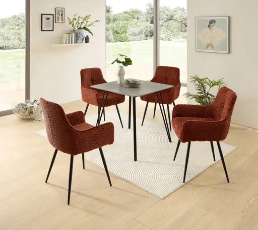 Esstisch - LB ca. 80x80 cm, Betonoptik, Schweizer Kante, Schwarz