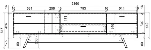 TV-Lowboard - B ca. 216 cm, Alpinweiß, Coast Evoke Eiche Nachbildung, Weiß Hochglanz