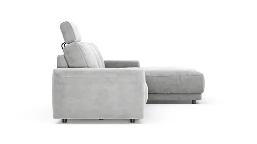 Ecksofa Balok - 2,5-Sitzer mit Longchair groß rechts, inkl. Relaxfunktion (motorisch) und Kopfstütze, Stoff, Eisengrau