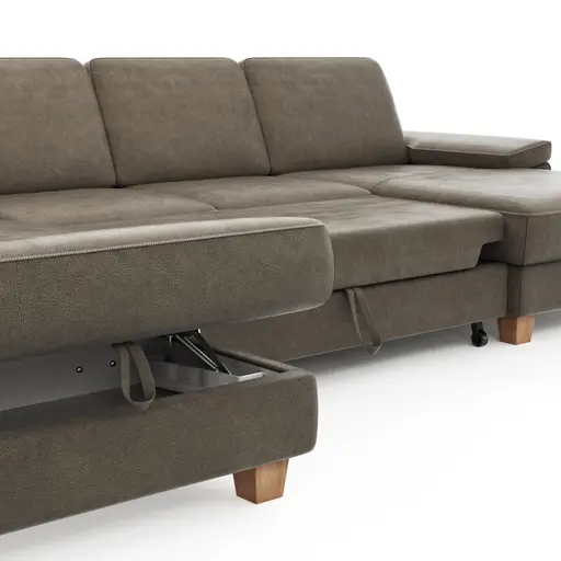 Wohnlandschaft Sommerville - Ecke links mit 2,5-Sitzer und Longchair rechts, inkl. Schlaffunktion (manuell), Stoff, Braun