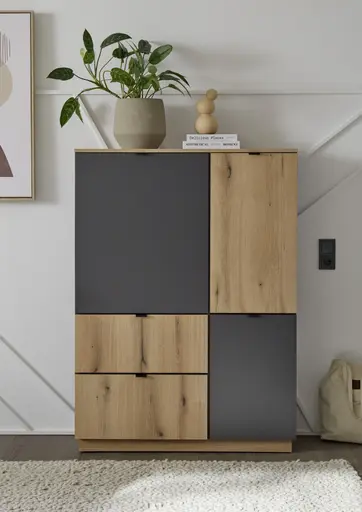 Highboard- Anthrazit, Eiche Dekor