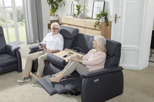 Trapezsofa EM Barcelona - 3-Sitzer, Relaxfunktion (motorisch), Stoff, Anthrazit