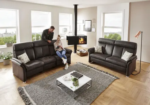 Trapezsofa - 2-Sitzer inkl. Kopfteil verstellbar, Stoff, Anthrazit