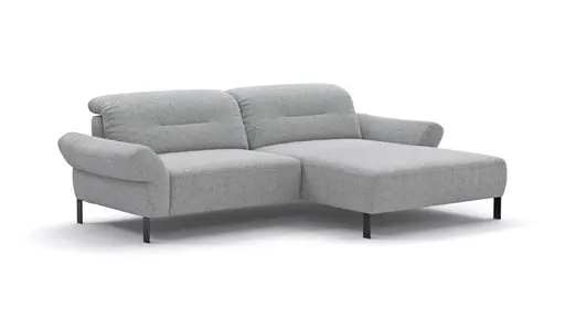 Ecksofa David - 1,5-Sitzer mit Longchair rechts inkl. Kopfstütze/Armlehne verstellbar, Stoff, Hellgrau