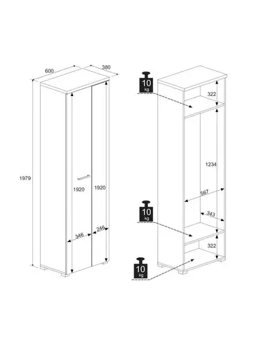 Garderobenschrank - B ca. 60 cm, Weiß, Artisan Eiche Nachbildung