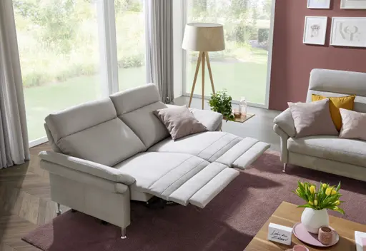 Sofa EM Helsinki - 3-Sitzer, Relaxfunktion (motorisch), Stoff, Silbergrau