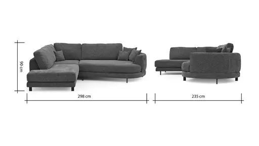 Ecksofa Solenne - Ottomane links mit Diwan rund rechts, Stoff, Olive