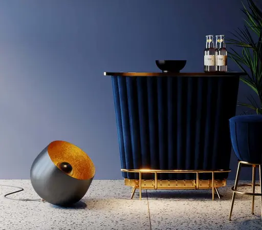 Bodenleuchte- DH ca. 50x50 cm, Stahl vernickelt, Schwarz, Gold