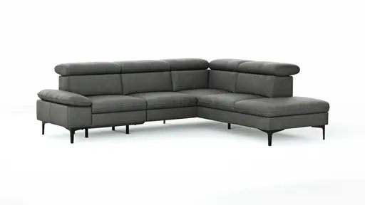 Ecksofa Felipa - 2,5-Sitzer mit Ecke rechts inkl. Armlehne verstellbar und Rückenlehne/Sitztiefe verstellbar (motorisch), Leder, Grau