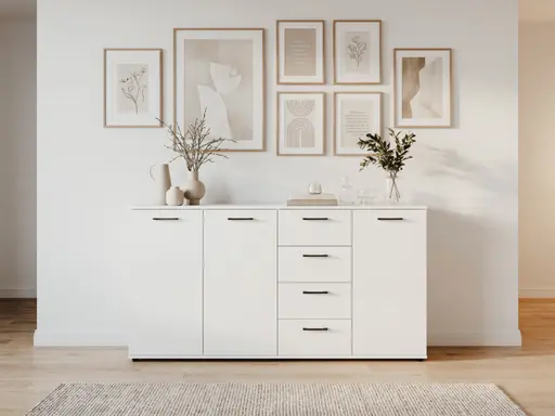Sideboard- B ca. 160 cm, Weiß, Hochglanz