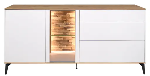 Lowboard - mit Beleuchtung, B ca. 169 cm, Weiß, Asteiche, Schwarz