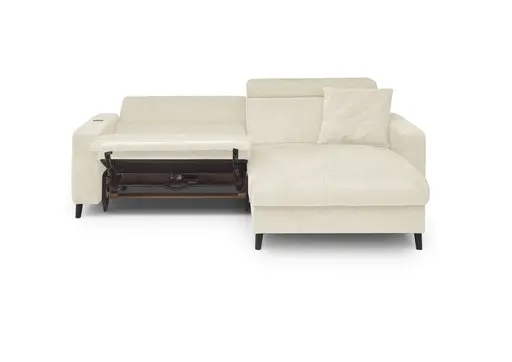 Ecksofa JANKO - 1-Sitzer mit Longchair rechts, Relaxfunktion motorisch, Stoff, Hellbeige