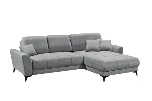Ecksofa - 2-Sitzer, Ecke rechts inkl. Schlaffunktion und Bettkasten, Stoff, Grau
