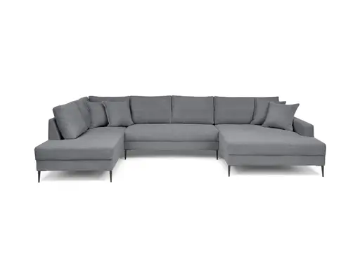 Wohnlandschaft - Ecke links, 2-Sitzer, Longchair rechts, Stoff, Grau