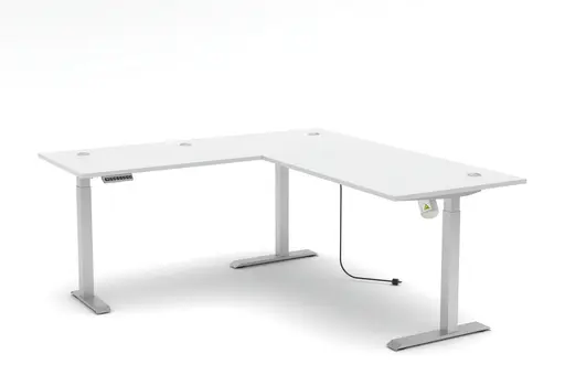 Winkelschreibtisch - höhenverstellbar, LB ca. 185x177 cm, Weiß, Silberfarben