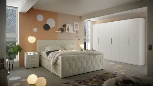 Boxspringbett- Liegefläche ca. 180x200 cm, Stoff, Creme