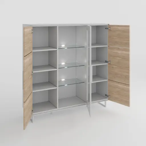Highboard - B ca. 146 cm, Kreidefarben, Eiche bianco massiv geölt